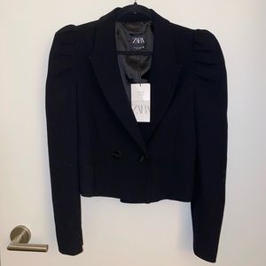 Zara Cropped Blazer With Pouf Shoulders